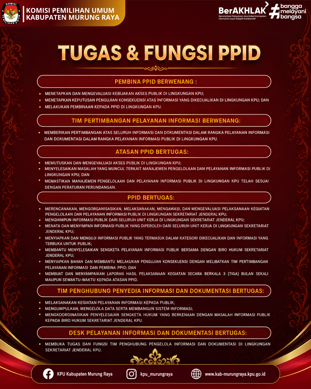 Tugas dan Fungsi PPID KPU Kabupaten Murung Raya